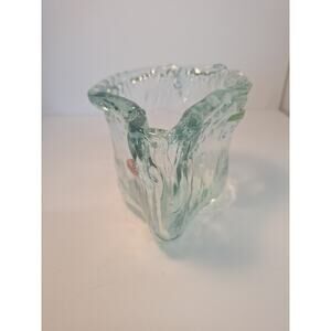 Vtg  San Miguel Free Form Art Glass Vase. Green Hue, 100% Recycled Glass.
